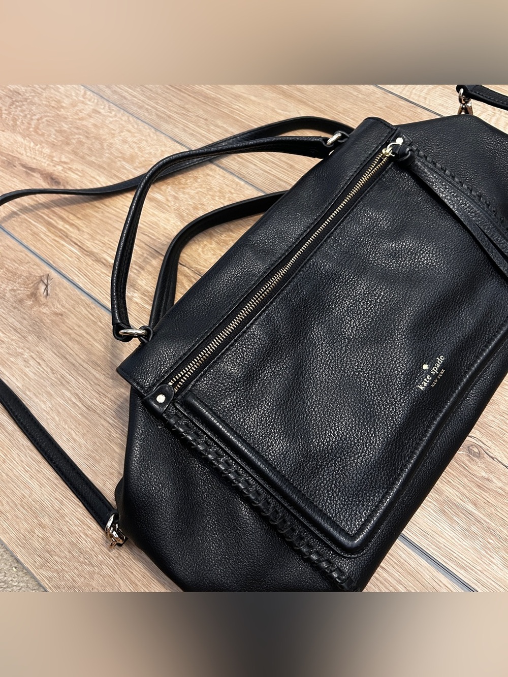 kate spade Black Pebbled Leather Shoulder Bag with Front Zip